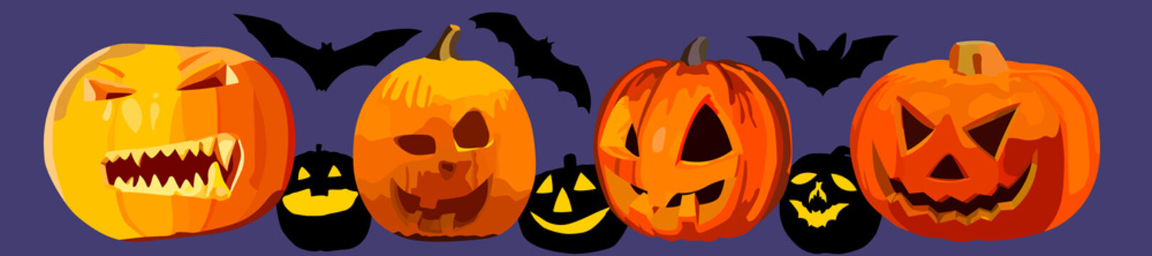 Images for Halloween with three-dimensional pumpkins and their silhouettes and bats .