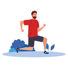 Fototapeta premium Man cartoon doing exercise with leaves design, sport and bodybuilding theme Vector illustration
