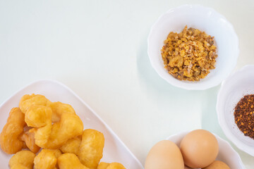 Breakfast on the table With chicken eggs and bread