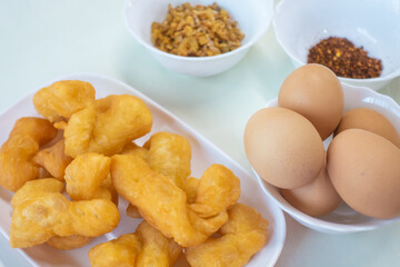 Breakfast on the table With chicken eggs and bread