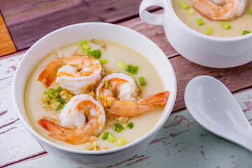 Steamed eggs with shrimp