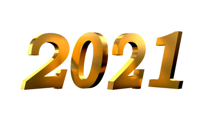 2021 isolated on white background, Glamour Gold number, Shiny letters for New year font.3d rendering