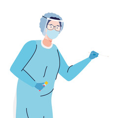 doctor making covid 19 virus test with swab and tube design of 2019 ncov cov and coronavirus theme Vector illustration