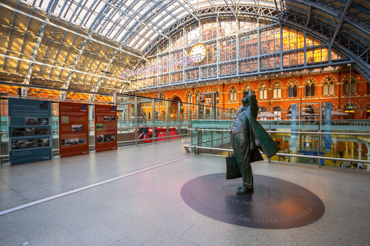 London, UK - May 14 2018: The Betjeman statue of sir John Betjeman the man who save St. Pancras station from demolition in the 1960's