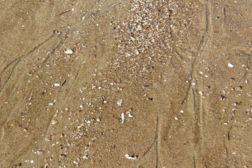 Texture water streak on sand the beach - South Sea of Korea