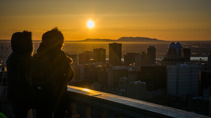 Montreal at sunrise from the top of Mount Royal, Quebec, Canada