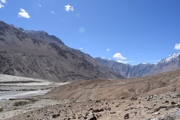 landscape in the himalayas along with shyok river leh ladakh