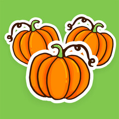hand drawn set of pumpkin with leaf and white outline isolated on green background. vector illustration of halloween pumpkin. doodle halloween for kids, wallpaper, cover, poster, banner, sticker, logo