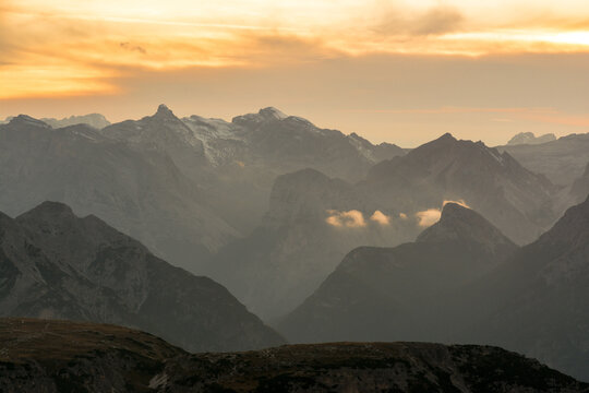 Mountains at sunset, Tre Cime, Dolomites, Italy