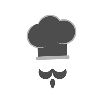 Simple chef hat and mustache logo design in grey color. Suitable for any food and beverages business