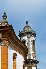 Tower of baroque church in Sao Joao del Rei, Minas Gerais, Brazil