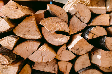 firewood log background. Alternative biomass renewal energy