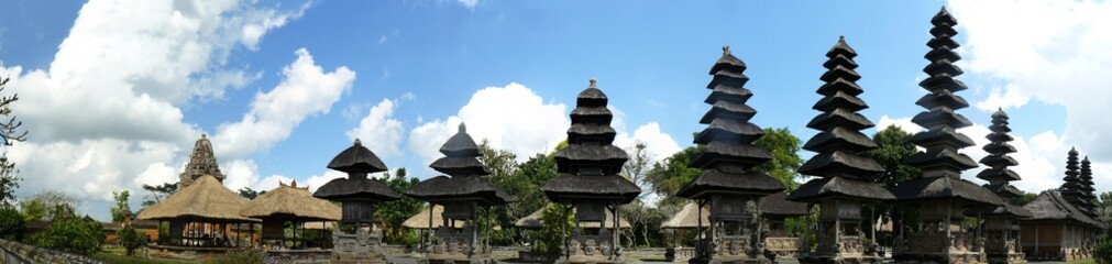 Fototapeta na wymiar Panoramic view of Pura Taman Ayun Hindu Temple and Balinese garden. Located in the Mengwi sub-district in Badung Regency, Bali, Indonesia