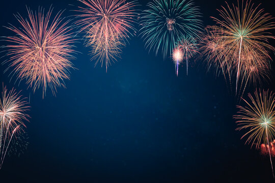 Abstract colored firework background with free space for text.