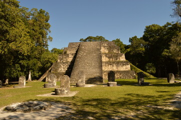 The stunning ancient Mayan Temple city of Tikal in the jungles of Guatemala, Central America