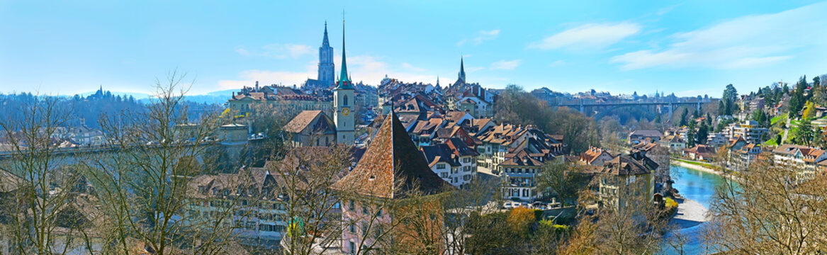 The cityscape of Bern with bend of Aare river, Swtzerland