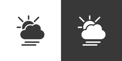 Soft fog, cloud and sun. Isolated icon on black and white background. Weather vector illustration