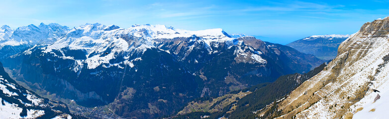 Panorama of Lauterbrunnen Valley from Mount Mannlichen summit, Grindelwald, Switzerland