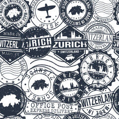 Zurich Switzerland Stamps Background. City Stamp Vector Art. Postal Passport Travel. Design Set Pattern.