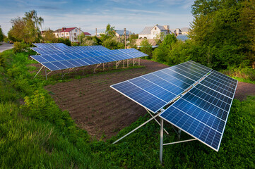 solar panels, energy system in the village on the plot