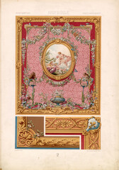 Fototapeta na wymiar XVIII CENTURY Floral Border Frame / Ceiling Art and Design RACINET Lithograph Artwork