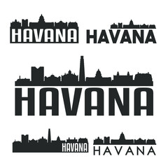 Fototapeta na wymiar Havana Cuba Flat Icon Skyline Vector Silhouette Design Set logo.