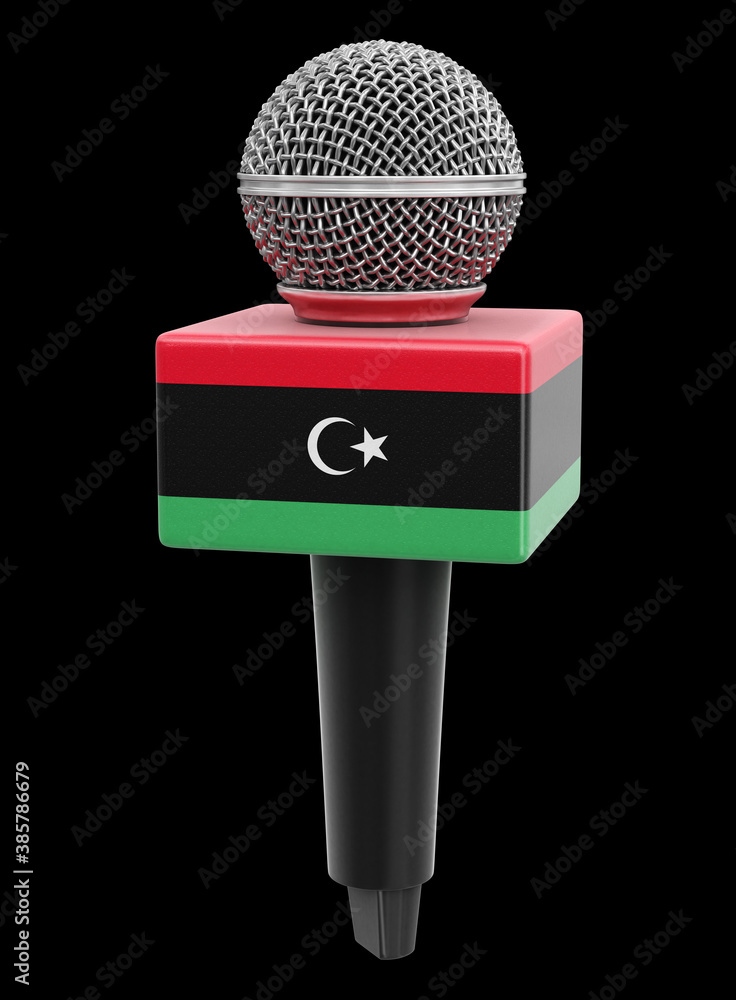 Poster microphone and libya flag. image with clipping path