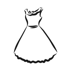 Vector illustration of a women's dress with short sleeves and a long skirt, women's dress, vector sketch illustration