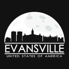 Fototapeta na wymiar Evansville Full Moon Night Skyline Silhouette Design City Vector Art.