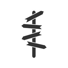 Road sign black icon. Signpost outline symbol isolated on the white background
