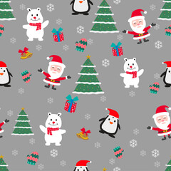 cute of merry christmas and happy new year seamless pattern with flat color design