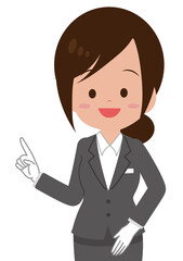 ポイントを指差しして説明する女性スタッフ