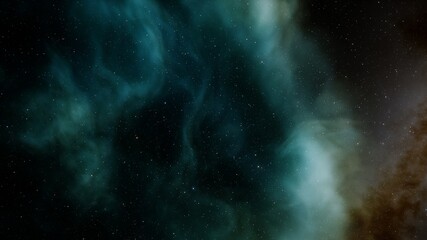 Naklejka na ściany i meble Deep space beauty, nebula and stars in deep space, glowing mysterious universe 3D Render