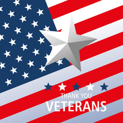 happy veterans day, star on american flag card