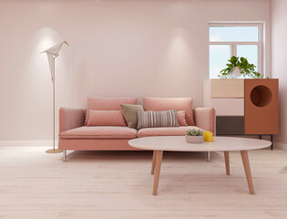 There are sofa, table and other facilities in the modern and tidy living room