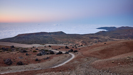 View from Teide Volcano at dusk, Tenerife, Spain.