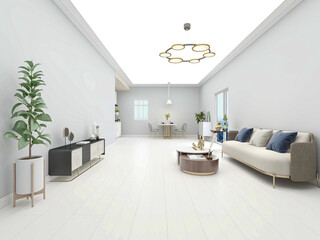There are sofa, table and other facilities in the modern and tidy living room