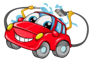 Fotobehang Auto car wash mascot cartoon isolated on white bachground. vector  © doom.ko