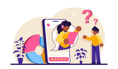 Custom service website UI. Consumer making purchase. Website live chat. User experience, retail ecommerce, online shopping, product and service. Modern flat illustration.