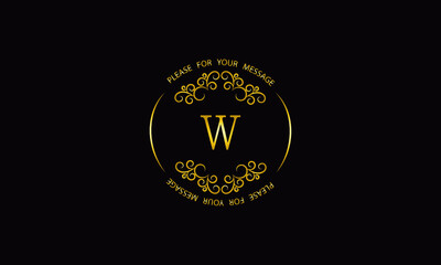 Fototapeta na wymiar Graceful gold monogram design template on black background. Elegant logo with W sign for royalty, business card, boutique, hotel, heraldic, jewelry.
