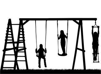 Children silhouette at the playground,  illustration