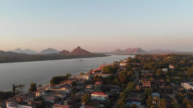 Aerial View of Thanlyin River in Kayin State, Myanmar Burma