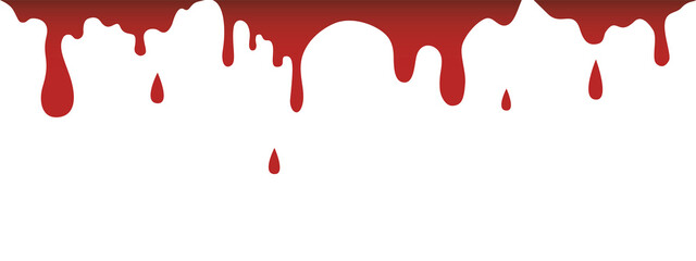 Red blood liquid dripping horizontally seamless repetitive vector illustration pattern isolated on transparent background.