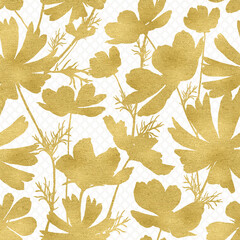 Obraz premium Pattern Autumn Gold Cosmos Flowers with Subtle Trellis Background Paper