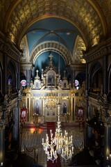 Fototapeta na wymiar Interior of the Bulgarian Church of St. Stephen on the shore of the Golden horn Bay in Istanbul, Turkey