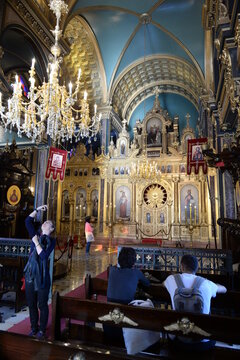 Interior of the Bulgarian Church of St. Stephen on the shore of the Golden horn Bay in Istanbul, Turkey