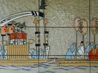 大正時代の大阪天神祭の原画再現タイル壁画