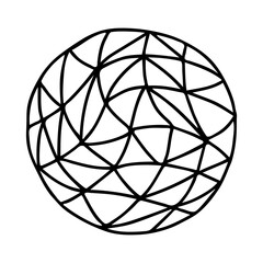 Beautiful hand-drawn black vector illustration of one toy ball with triangular texture isolated on a white background for coloring book for children