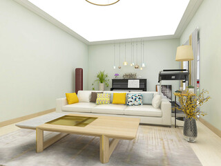 The modern and tidy living room has sofa, living room and other decorations