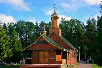 Fototapeta na wymiar built in 1953 orthodox church cemetery church dedicated to all saints in the city of Hajnówka in Podlasie, Poland